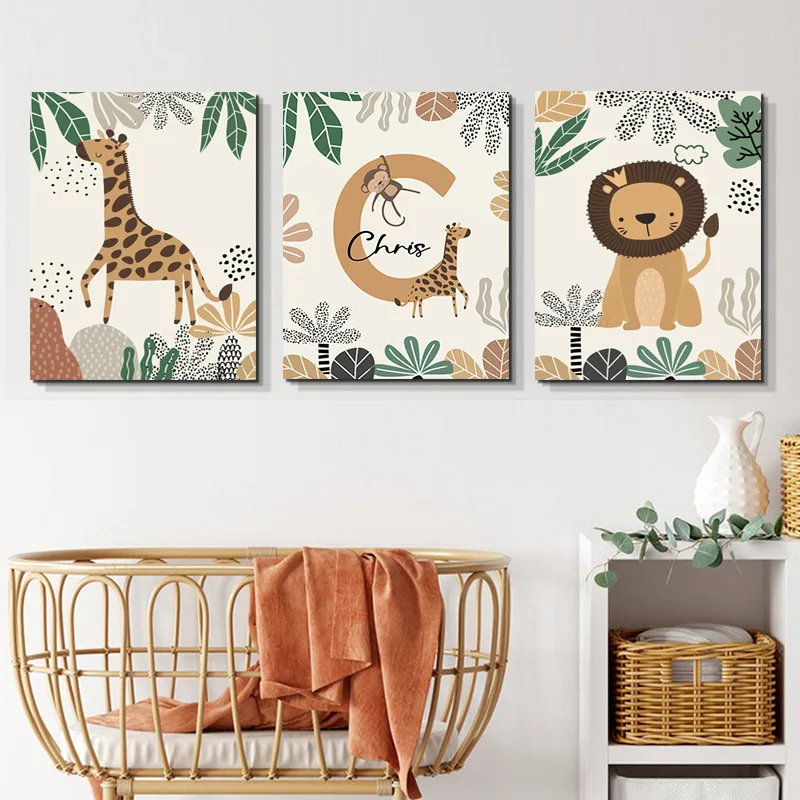 

Simple cartoon animal children's room decorative painting small fresh warm bedroom canvas painting