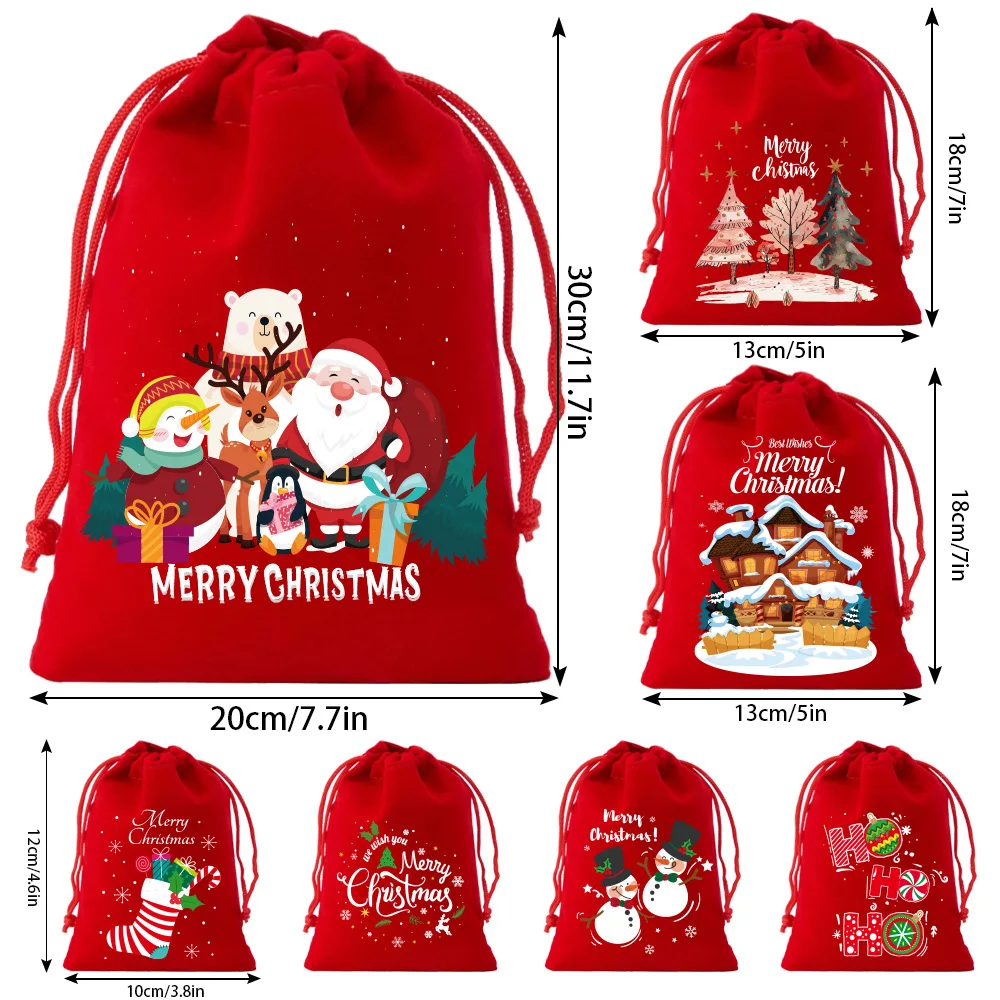21pcs/lot Children's Candy Gift Packaging Bags Santa Claus Christmas Tree Velvet Drawstring Pouches Mixing Colors And Sizes