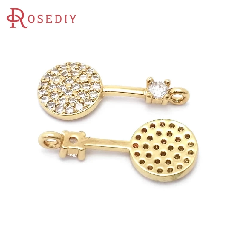 

18K Gold Color Brass Zircon Round Charms Pendants Necklace Earrings Diy Jewelry Accessories Materials