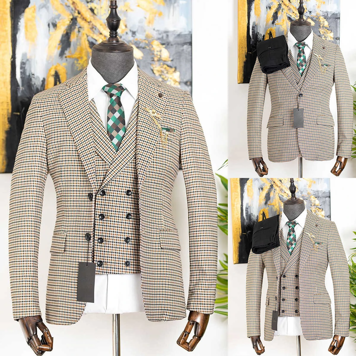 Vintage Men Suits For Wedding Single Breasted Notched Lapel Tuxedos 3 Pcs Jacket Pants Vest Evening Party Custom Made