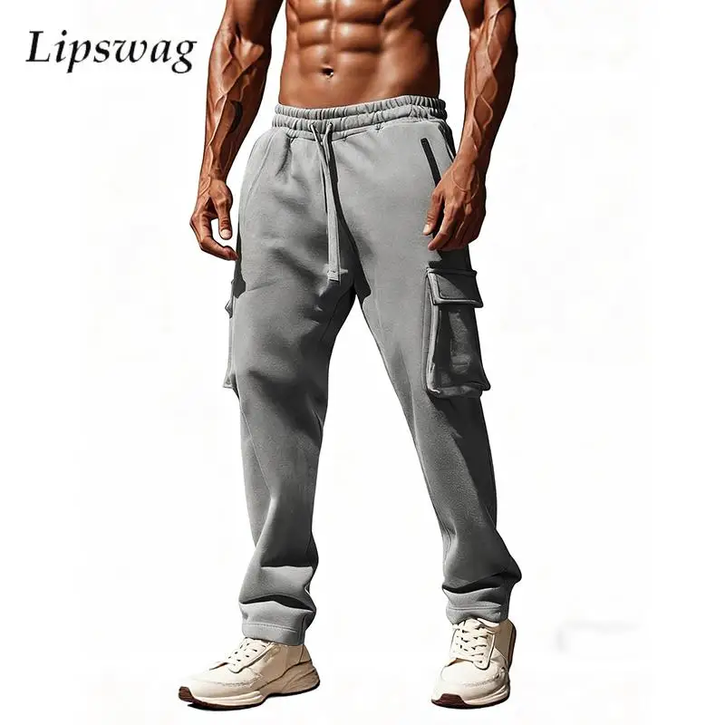 

Streetwear Fashion Multi Pockets Mens Cargo Pants Stylish Solid Color Loose Straight Pants Men Spring Autumn Casual Trousers