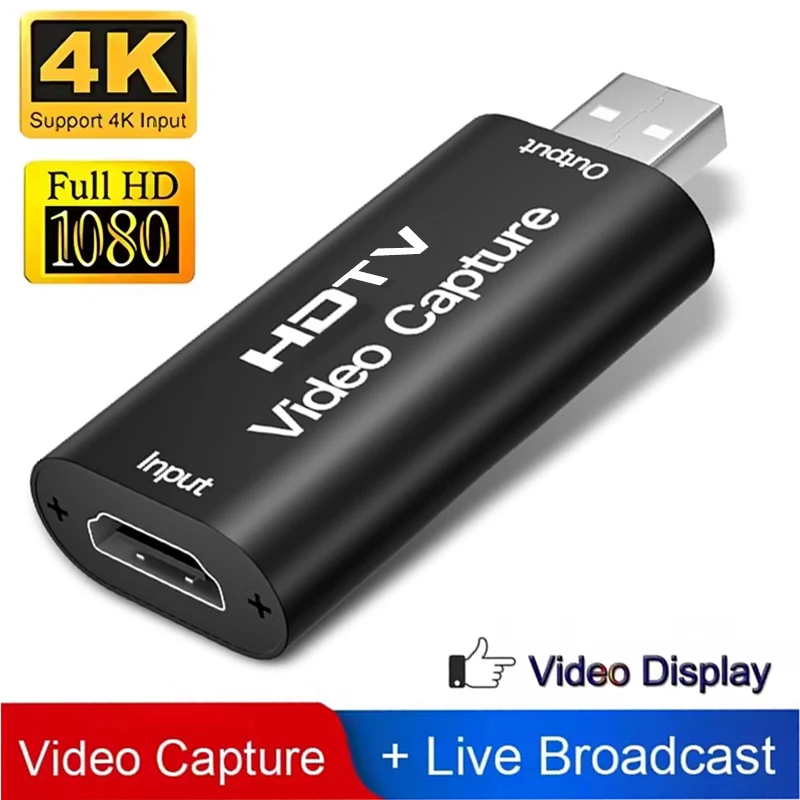 Metal 4K Video Capture Card HDTV 2 USB 2.0 HDMI-compatible to USB Game Grabber Record 1080P for Switch Xbox PS4/5 Live Streaming