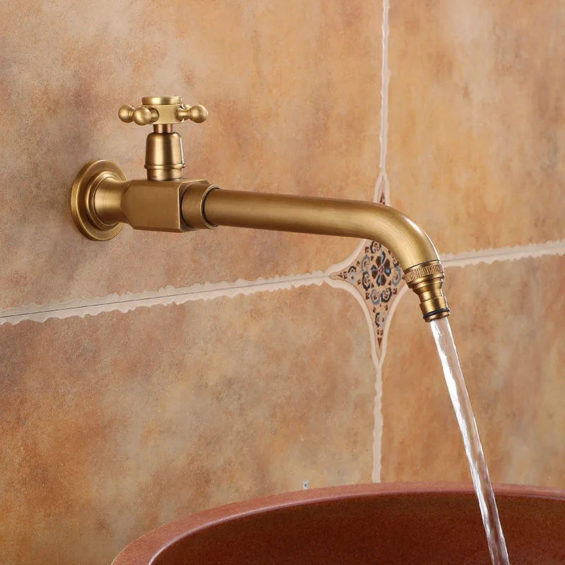 All-copper retro wall-type outdoor faucet balcony mop pool washing machine single cooling extended outdoor garden antifreeze