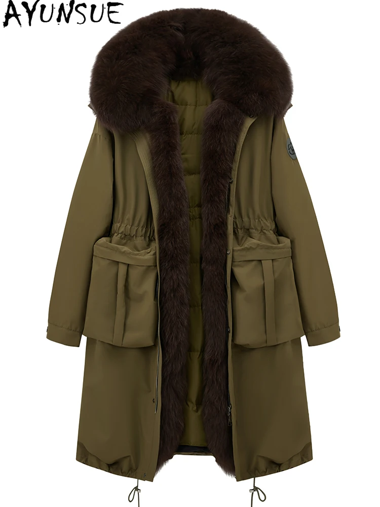 AYUNSUE witte ganzendons jas dames winterkleding 2025, lange geul voor dames, vossenbontkraag, nieuw in jassen bestaто Жqish