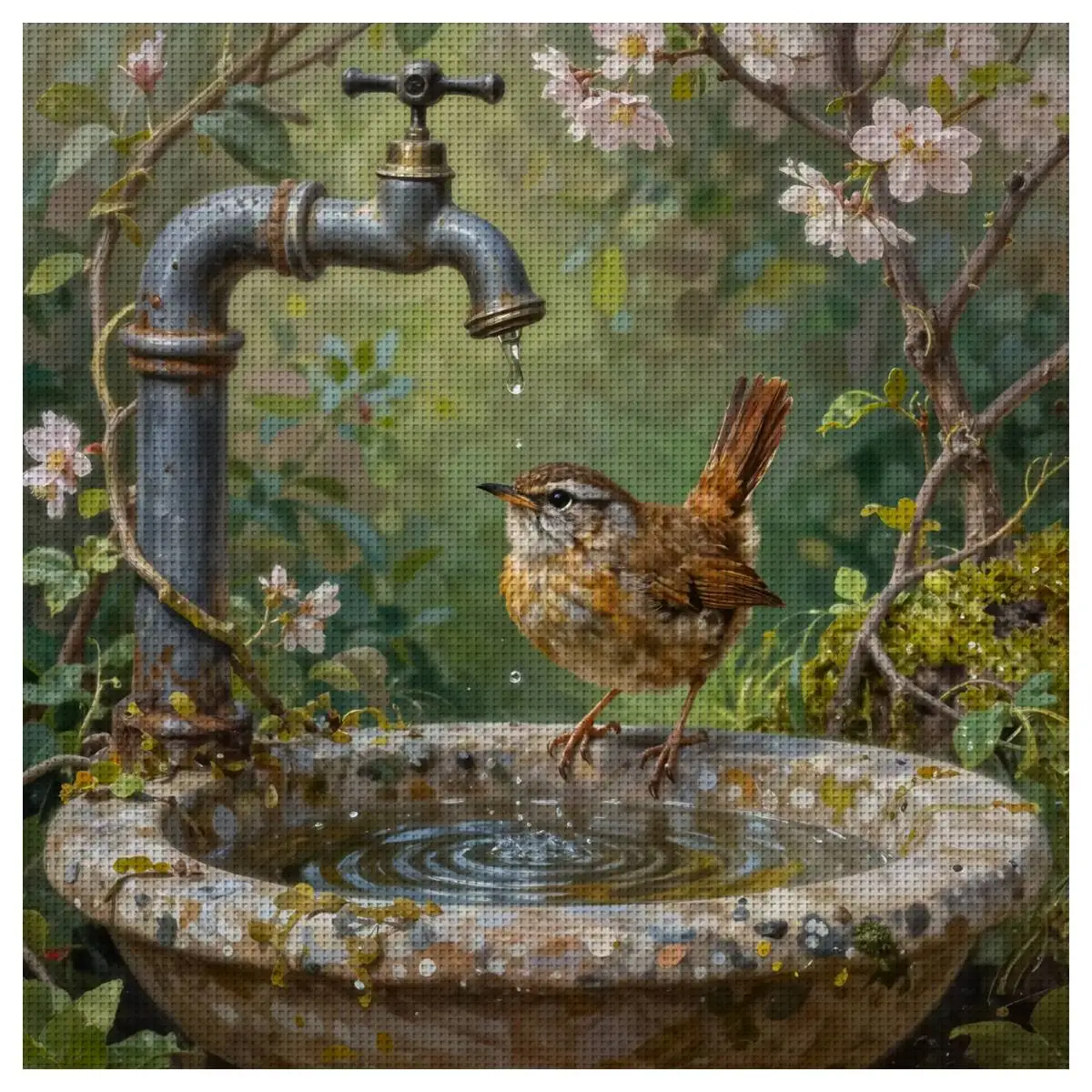 1pc 40X40CM/15.74inch Sparrow Stamped Cross Stitch Kit DIY Kit 11/14/16CT DIY Embroidered Set DIY Cross-Stitch Set Accessories