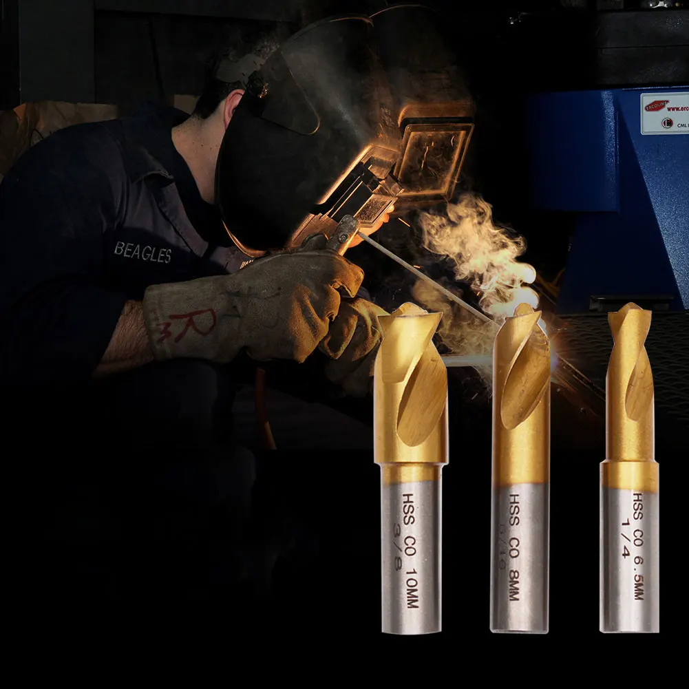 3Pcs 6.5/8/10mm HSS CO Spot Weld Drill Bit Set Remove Sheet Metal Solder Joint Power Tools Welding Cutting Accessory