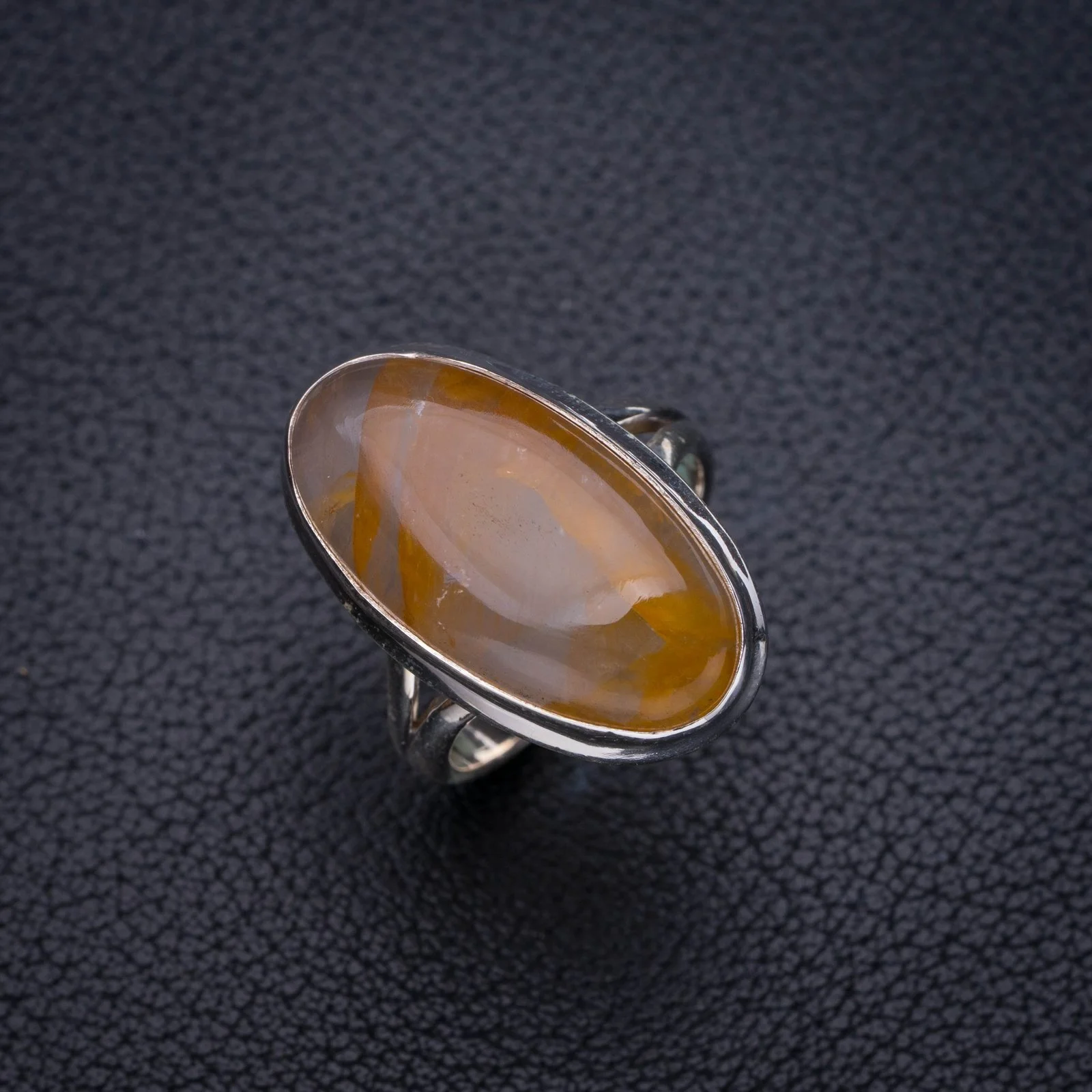 

StarGems Natural Golden Rutile Handmade 925 Sterling Silver Ring 7.5 E8162
