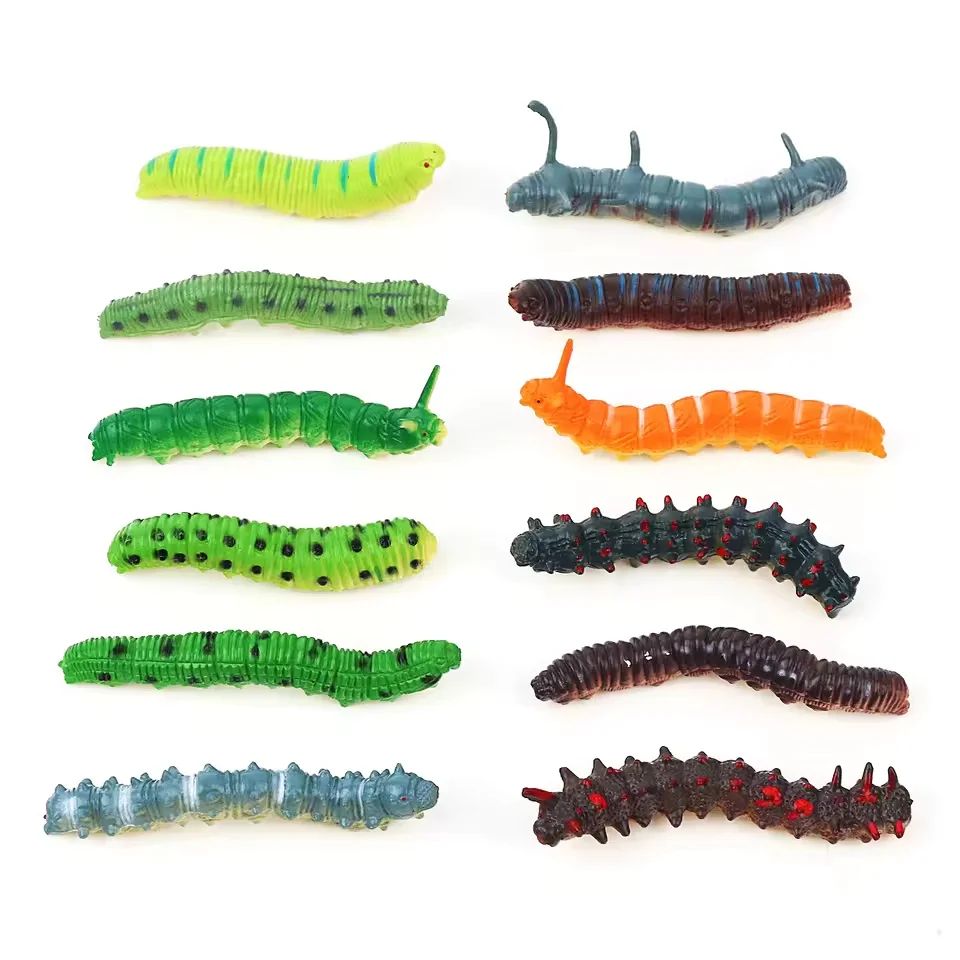 12pcs Insect Models Caterpillar Prank Animal Models Crawling Insects Action Characters Children's Educational Toys Prank Toys
