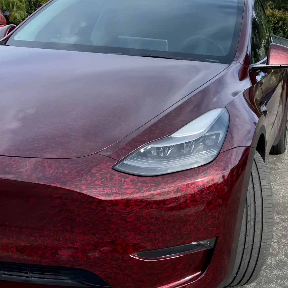 1,52x18 м кованое углеродное волокно, виниловая пленка для изменения цвета автомобиля, самоклеящаяся ПЭТ-материал, защита тела, без пузырьков, красная краска