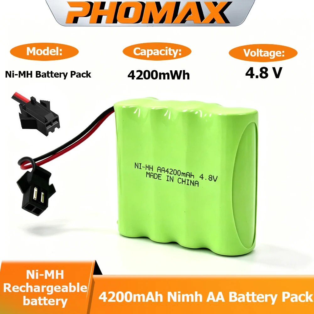 PHOMAX 4.8V 4200mAh Rechargeable Battery with SM Plug Nimh AA Battery Pack For Rc Toys Cars Tanks Robots Guns Boats