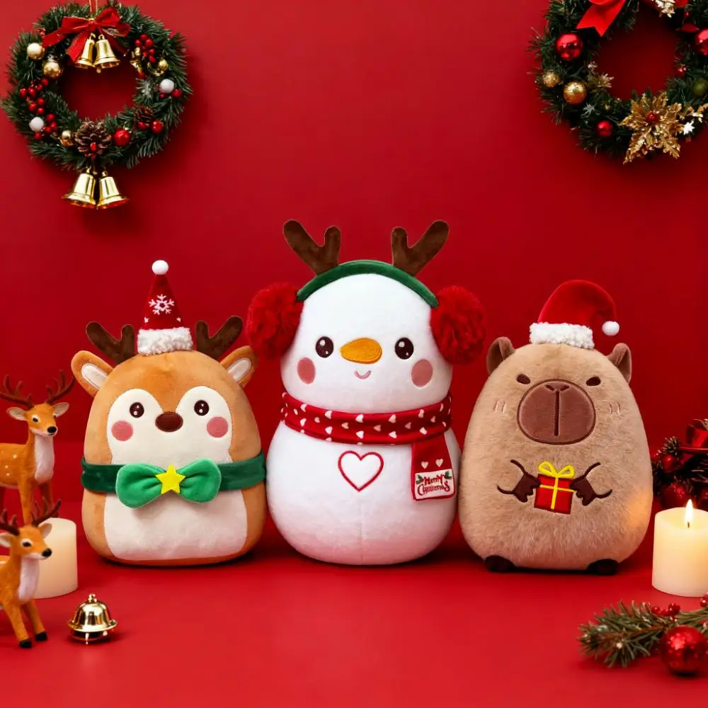 Regalo di Natale Peluche Babbo Natale Pupazzo di neve Renna Capibara Bambola Ricamato in cotone PP Giocattolo di riempimento antistress per la festa