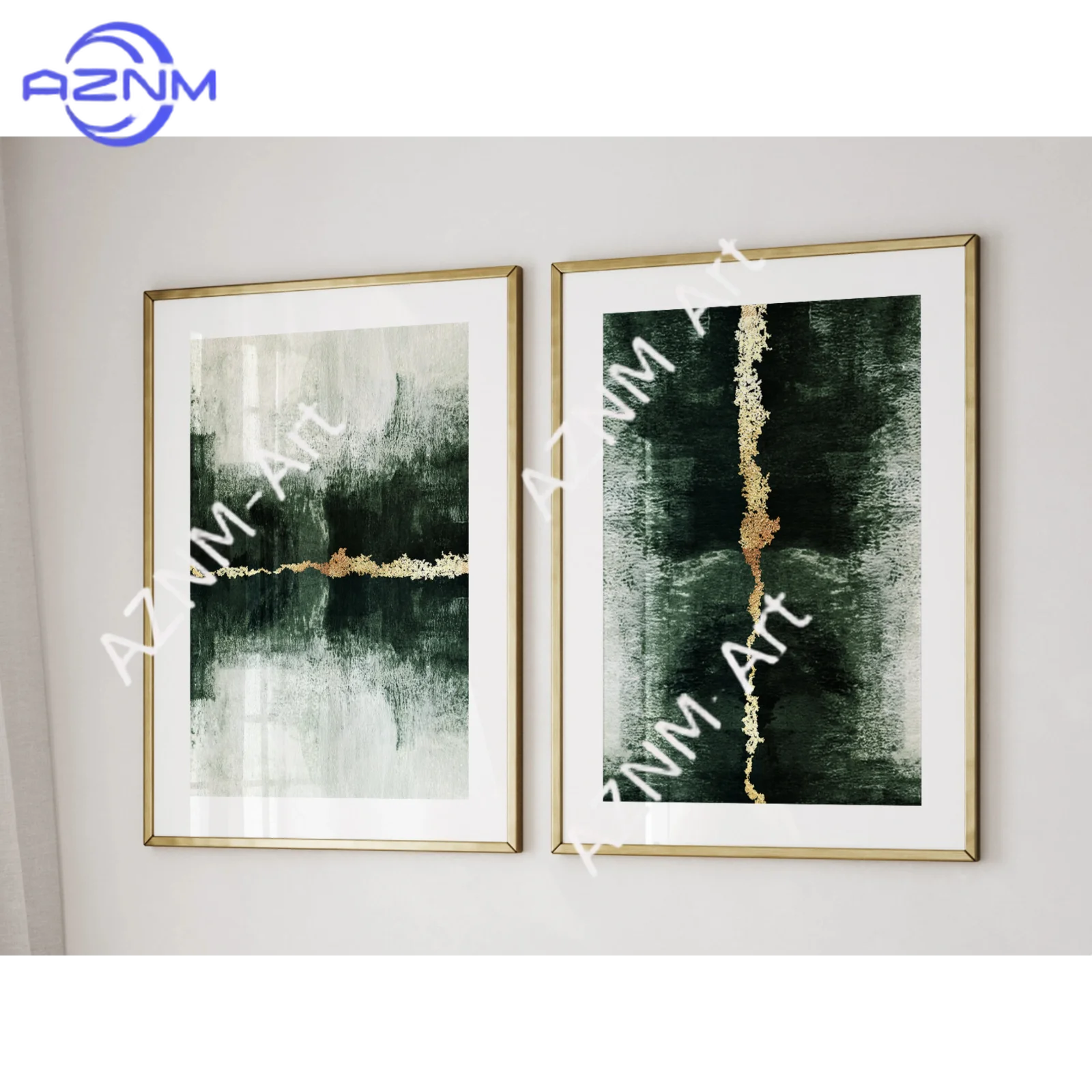 1/2Pcs Emerald Green And Gold Abstract Art Prints ·Emerald Green Decor · Trendy Wall Art · Apartment Decor, Bedroom
