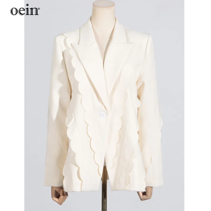 [oein] Irregular Deconstruction Design, Circular Cutting Style Jacket, Button Shoulder Pad, Long Sleeved Suit Top