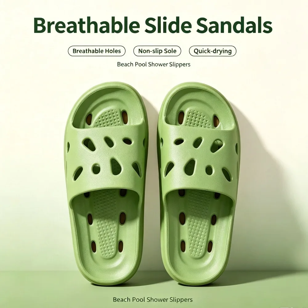 Women Hollow Shower Slippers Quick Drying Lightweight Odor‑Resistant Open Toe Bathroom Gym Household Slipper 36-41