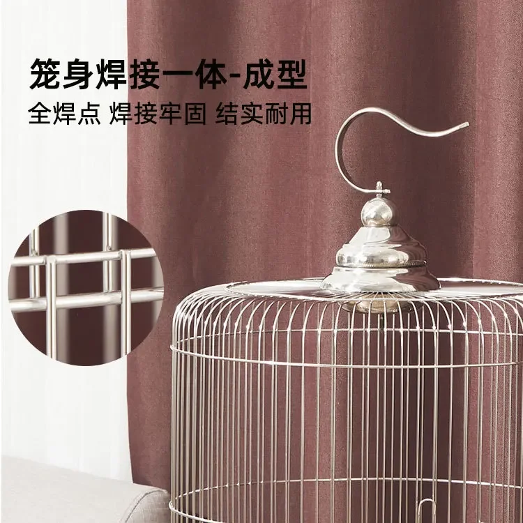 Spot wholesale stainless steel round bird cage six-piece set parrot cage large bird cage starling tiger skin peony Xuanfeng