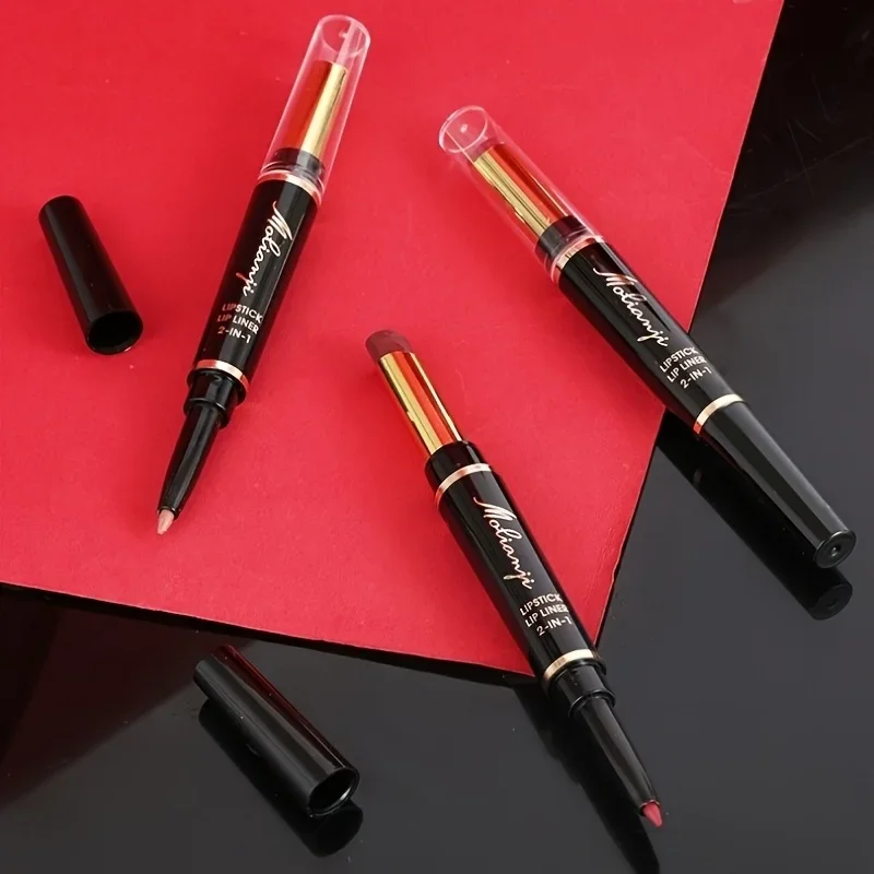 2-in-1 lipliner en opvullende lippenstiftpen, 2-pack - Twist-Up precisievoering met nude-tinten, perfect voor Halloween