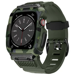 Camouflage Sport TPU Full Protective Cover Case Bracelet For Apple Watch Strap 42mm 44mm 45mm iWatch Band Series 3 4 5 6 7 8 SE