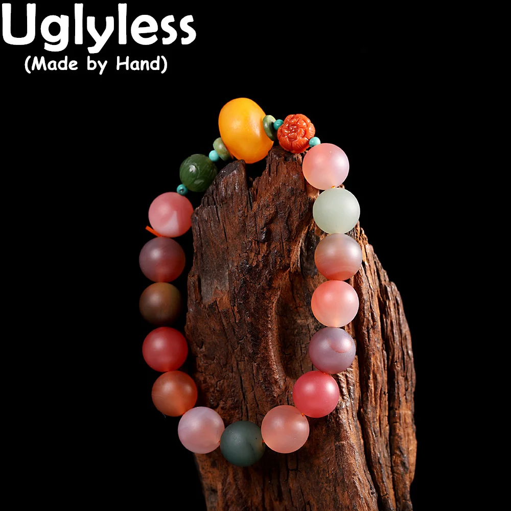 

Uglyless Matte Salty Agate Bracelets for Women Nature Colorful Gemstones Rainbow Jewelry Simple Fashion Stretch Elastic Bracelet