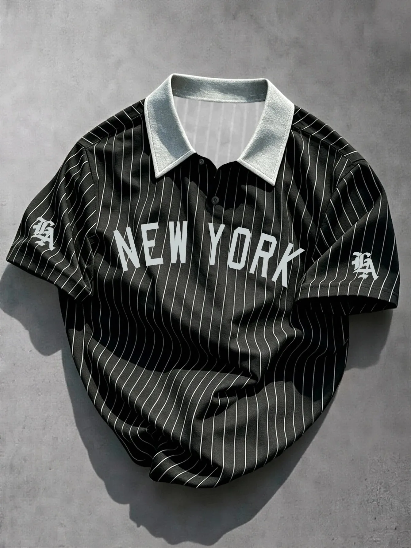 Summer men's polo shirt with lettered stripe print lightweight and breathable casual and fashionable streetwear clothing
