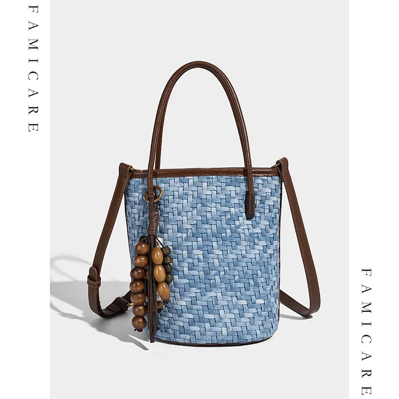 

2025 женская модная тканая сумка премиум-класса, плетеная сумка-ведро из веганской кожи, уникальная ручная сумка через плечо через плечо