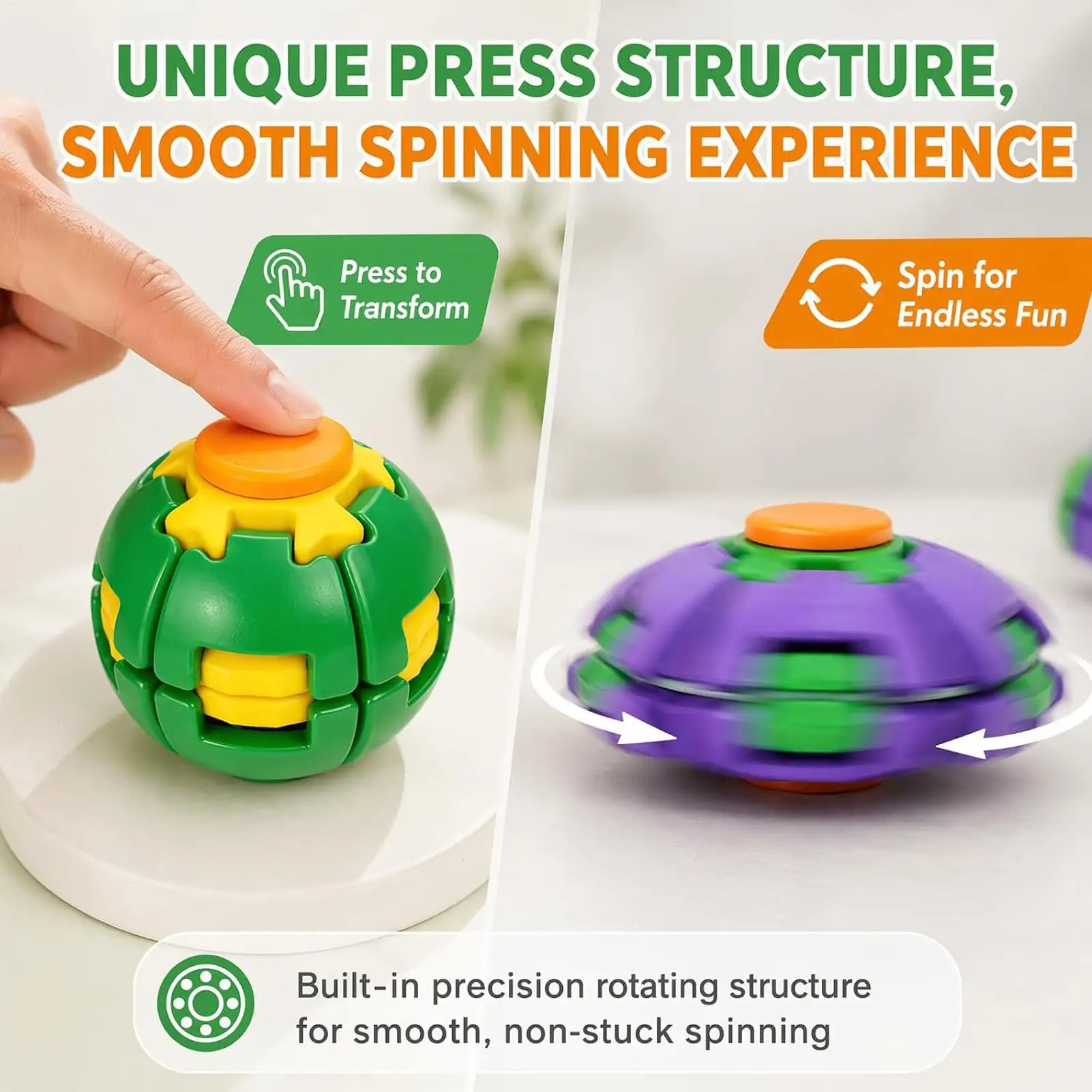 Fidget Balls 3D Printed Sensory Press To Spin Portable Kids Teens Hand Spinner Toy for School Office Work Meeting Travel