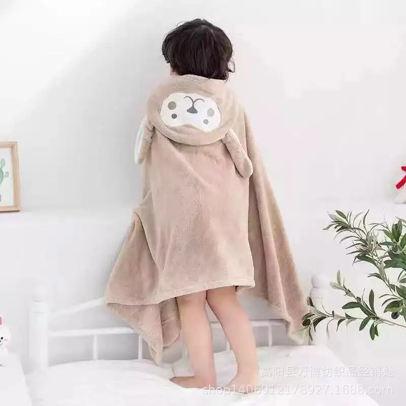 Children\'s Bath Towel, Cape, Coral Fleece, Baby Hooded Cape, Bathrobe, Beach Cartoon Can Be Worn Wrapped and Absorbent