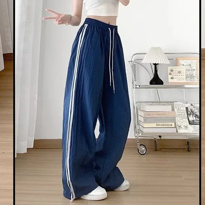 Nouveau Streetwear femmes rayé pantalon de créateur filles taille haute séchage rapide pantalon femme Chic coréen jambe droite pantalon