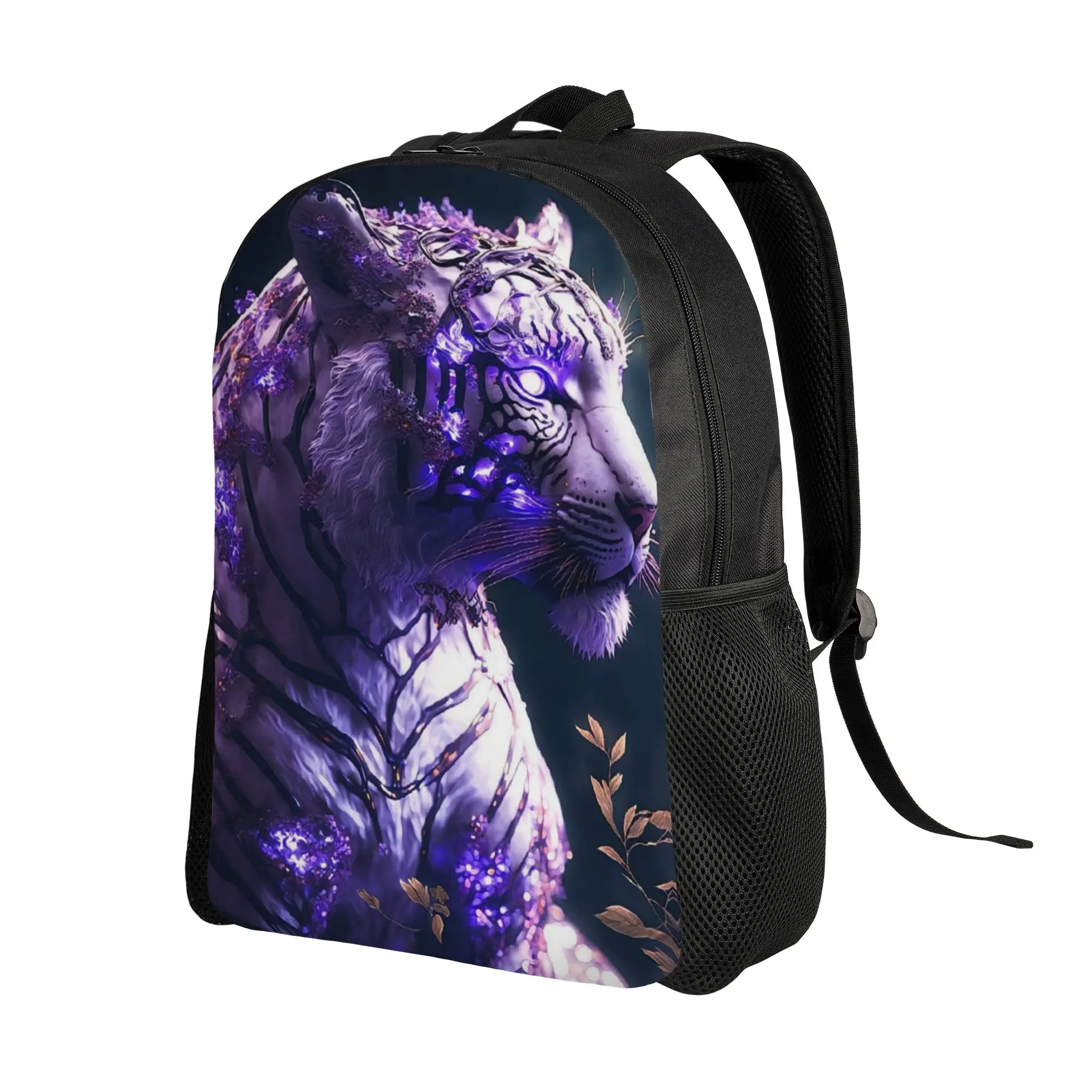 Handbag Back to school season Purple Glowing White Tiger Art  Adjustable Strap Backpack