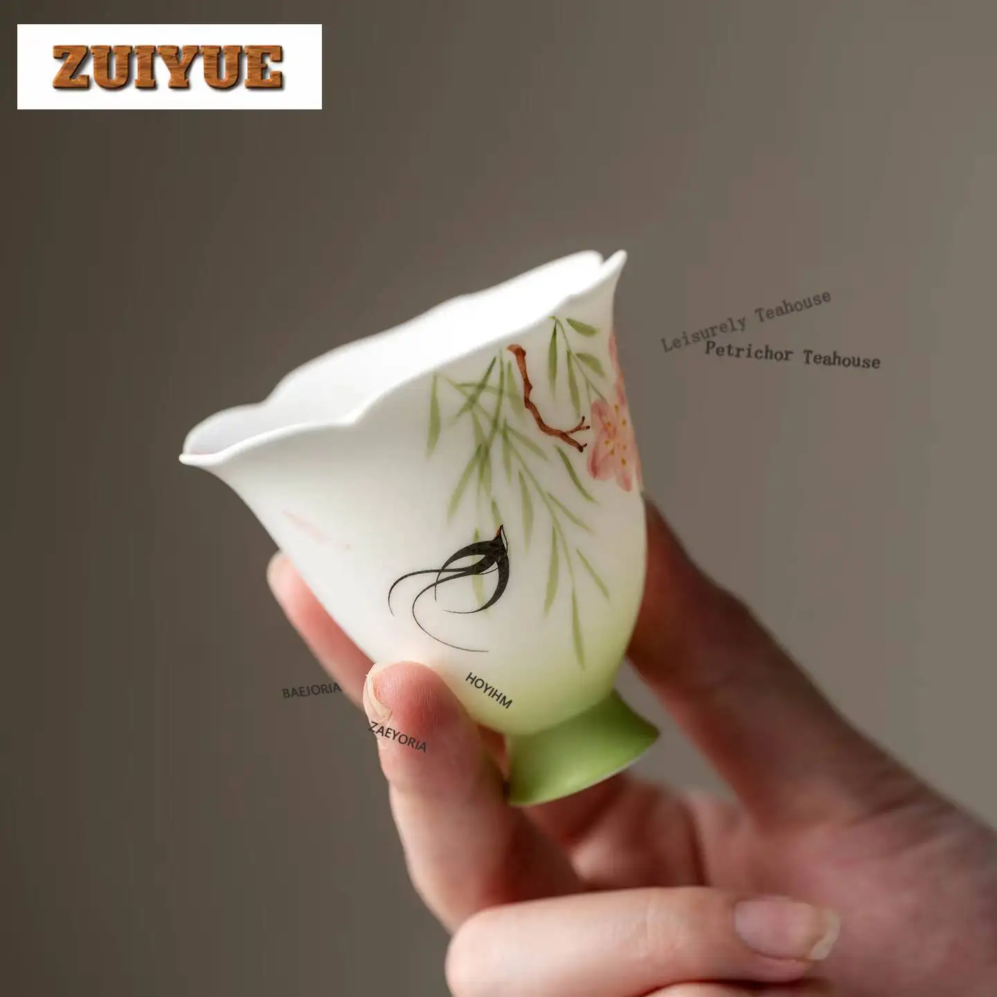 70ml Hand-painted Peach Willows Flying Swallows Teacup Retro Tea Bowl Jug Tea-tasting Smelling Cup Jianzhan Master Cups Cafes