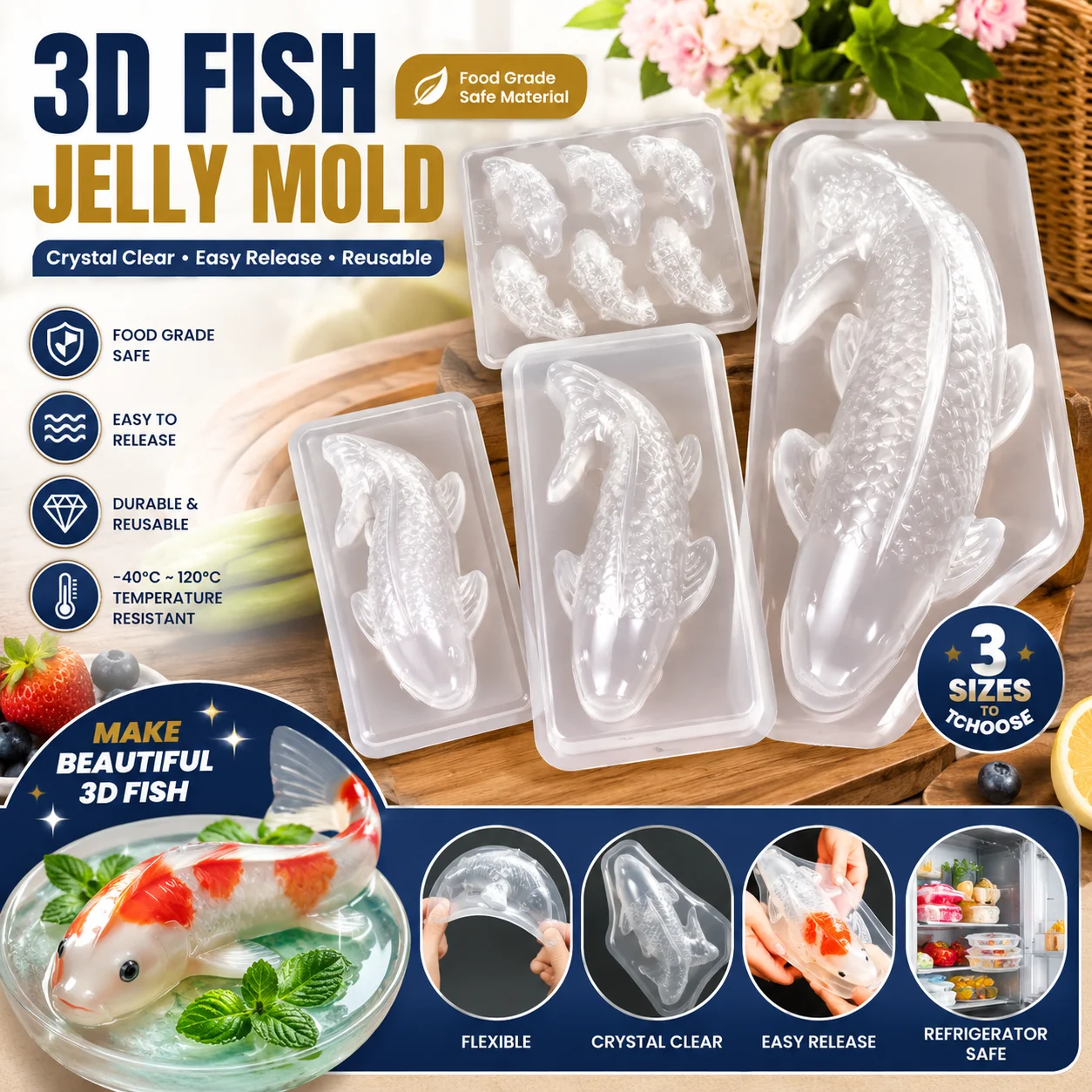 3D Koi Fish Plastic Mold for Jelly Cake Chocolate Candy Soap DIY Baking Sugarcraft Mold