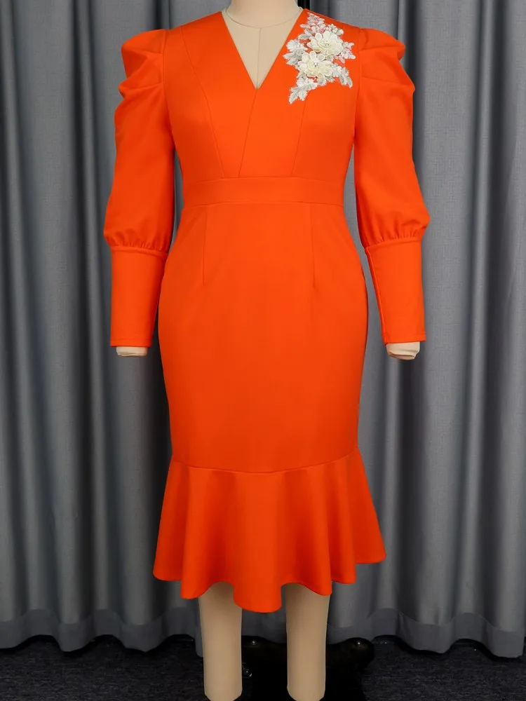 0XL-4XL Plus Size Women Clothes Dresses Elegant Evening Celibrity Clothes Robes Long Sleeve 3XL Big Size Midi Dress Oversized 5
