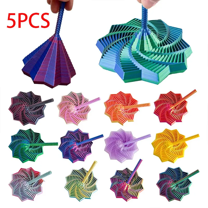 5pcs 3D Printing Expanded Sensory Fidget Star Model Visual Illusion Hexagon Whirling Spiral Ornaments Stress Relief Gift