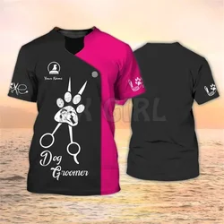 2024 Summer Dog Groomer Pesonalized name 3D Shirt for Men Grooming Uniform Black Pink