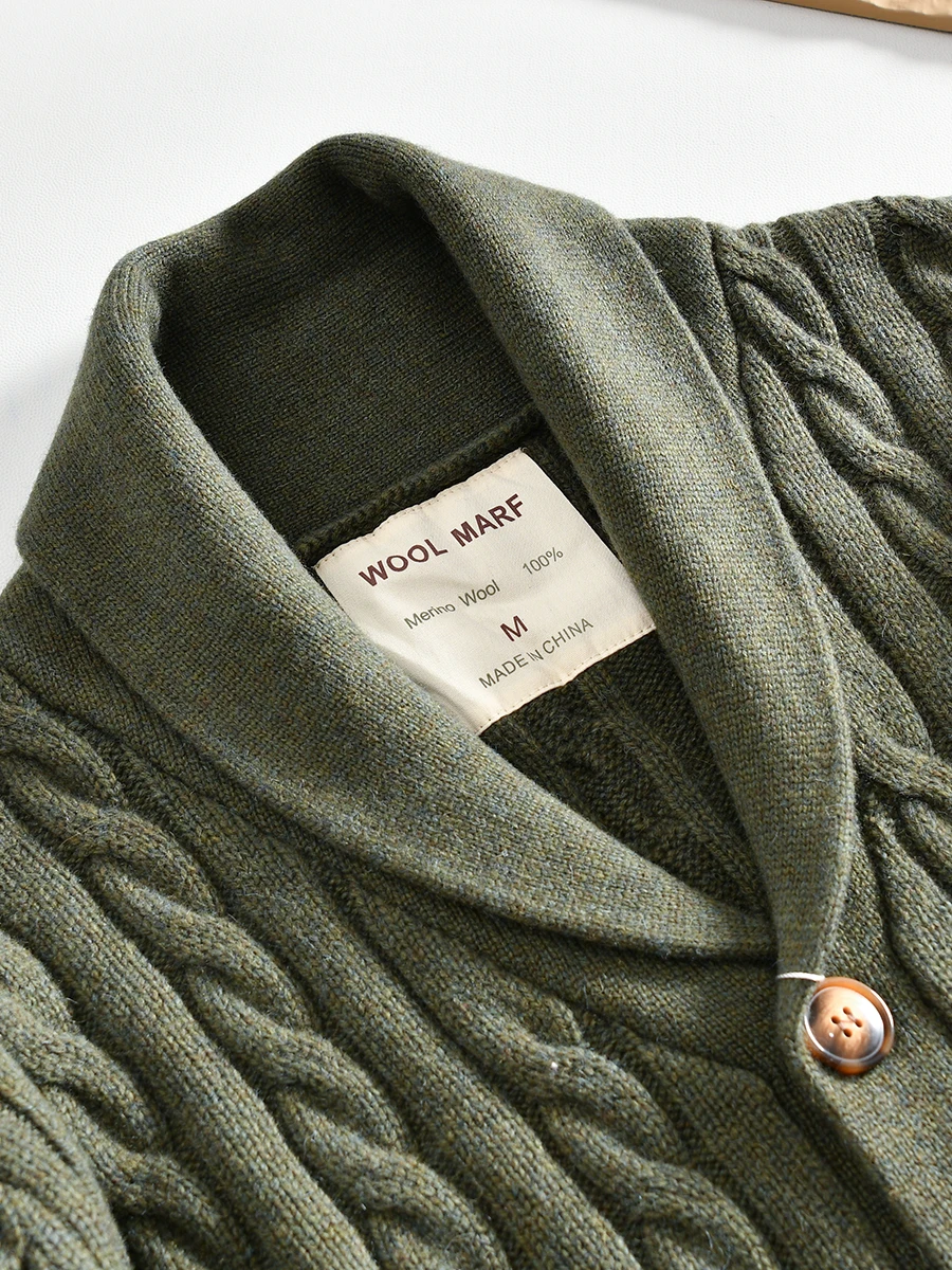 

Nordic 00 шерстяной мужской повседневный вязаный открытый кардиган, свитер, модная осенне-зимняя верхняя одежда с оливковым воротником для отдыха, Sle