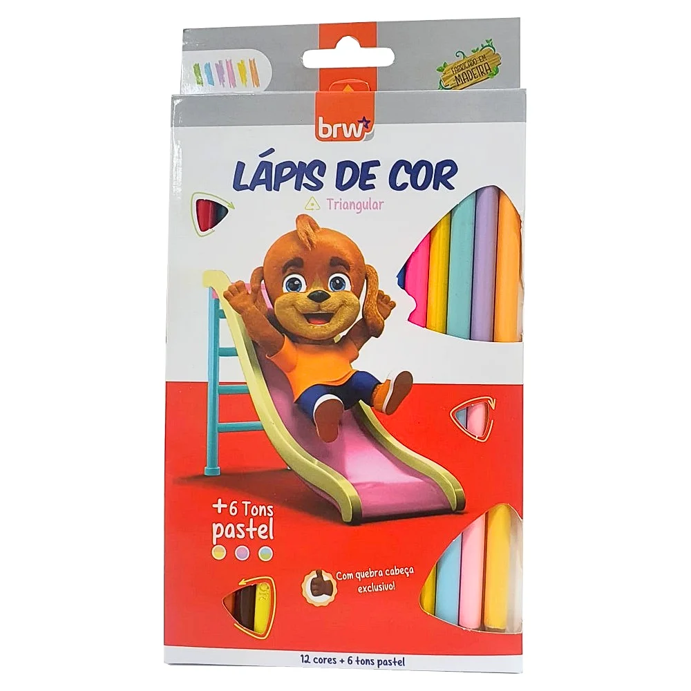 Triangular School Color Pencils With 12 Colors BRW + 6 Colors Pastels