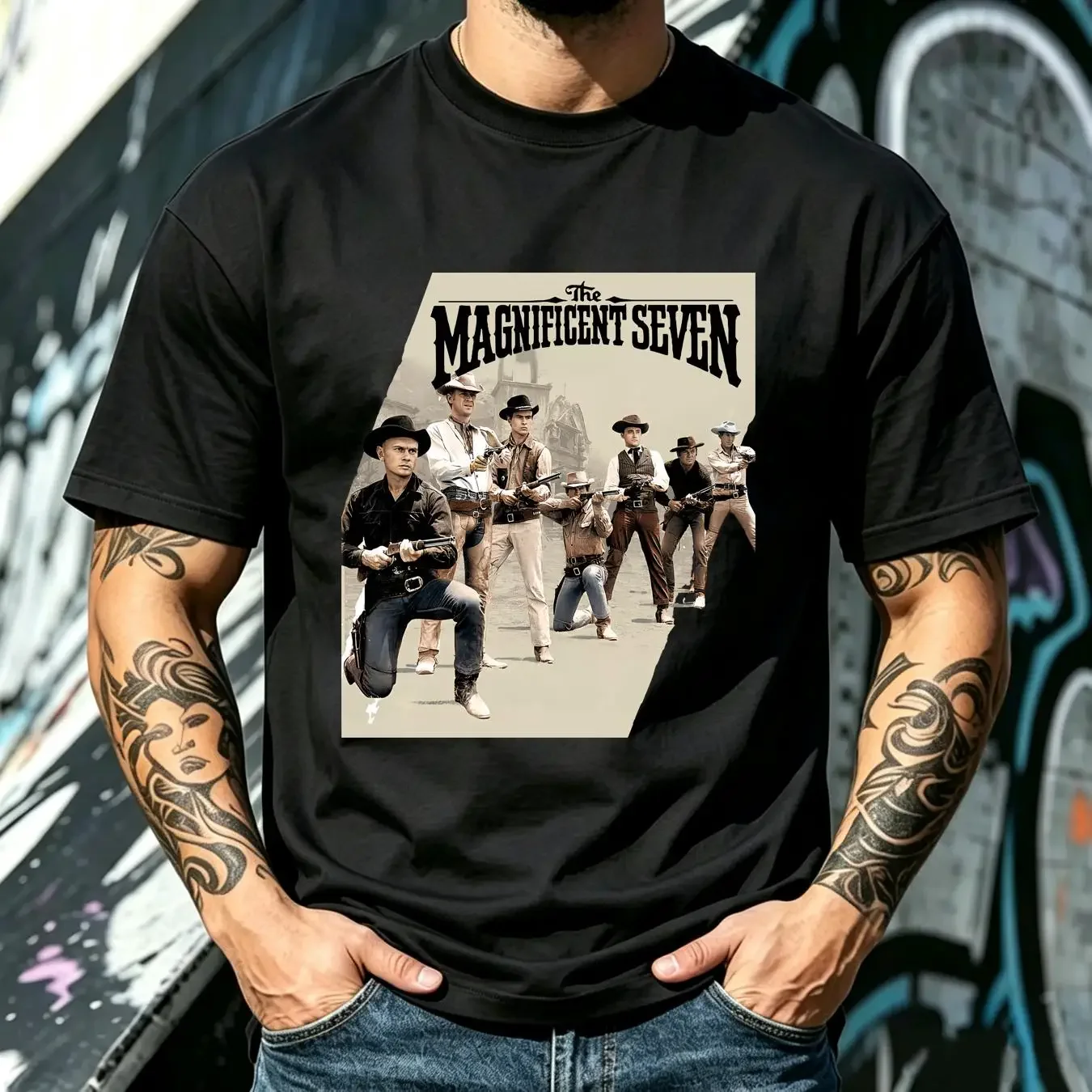 washed T Shirt 016 THE MAGNIFICENT SEVEN WT SIZE S 5XL vintage Washed streetwear Slightly Soft Breathable Stretched homme