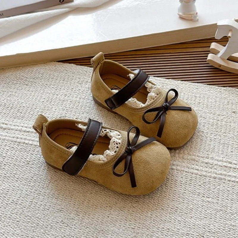 

2025 Children Leather Shoes for Girls Autumn New Fashion Korean Style Soft Bottom Anti-slippery Versatile Princess Lace Flats