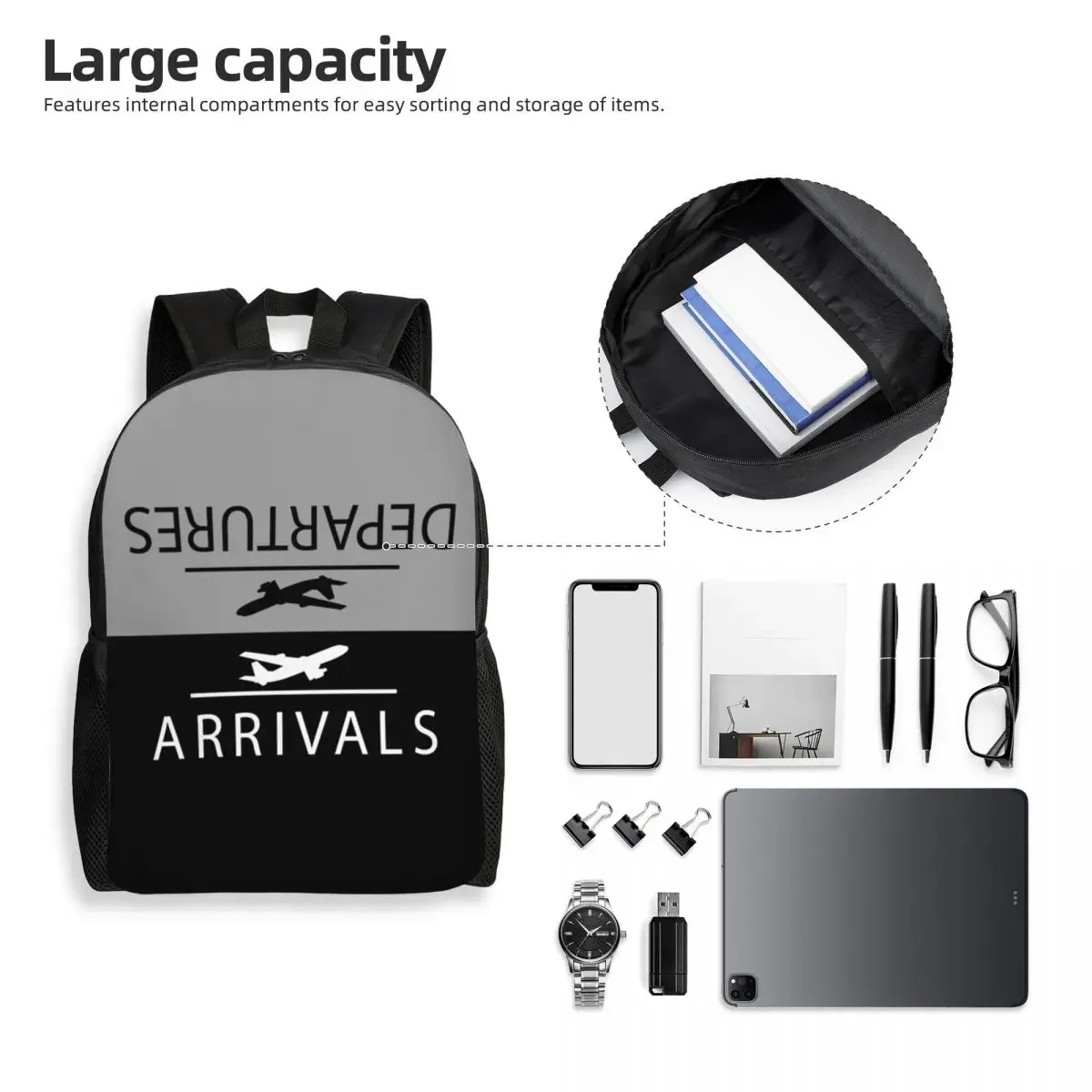Custom Plane Arrivals And Departures Backpack School College Student Bookbag 15 Inch Laptop Aviation Airplane Aviator Pilot Bags