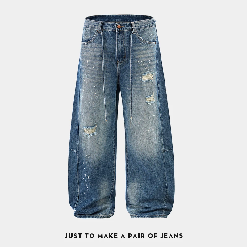 

Spring Tide American Retro High End Feeling Jeans Fabric Waed High Waist Loose Straight Leg Knife Pants Men's Jeans