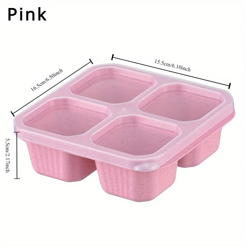 Eco-Friendly Wheat Straw Bento Box With 4 Compartments - Leakproof Lunch Container For Snacks, Nuts & Fruits