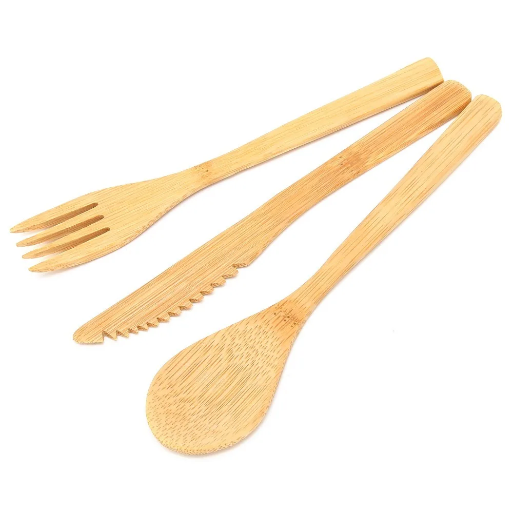 6Pcs Bamboos Eating Set Multi Piece Combination Smooth Sanded Fork Spoon Kit Bamboos Grain Texture Practical Flatware Kit