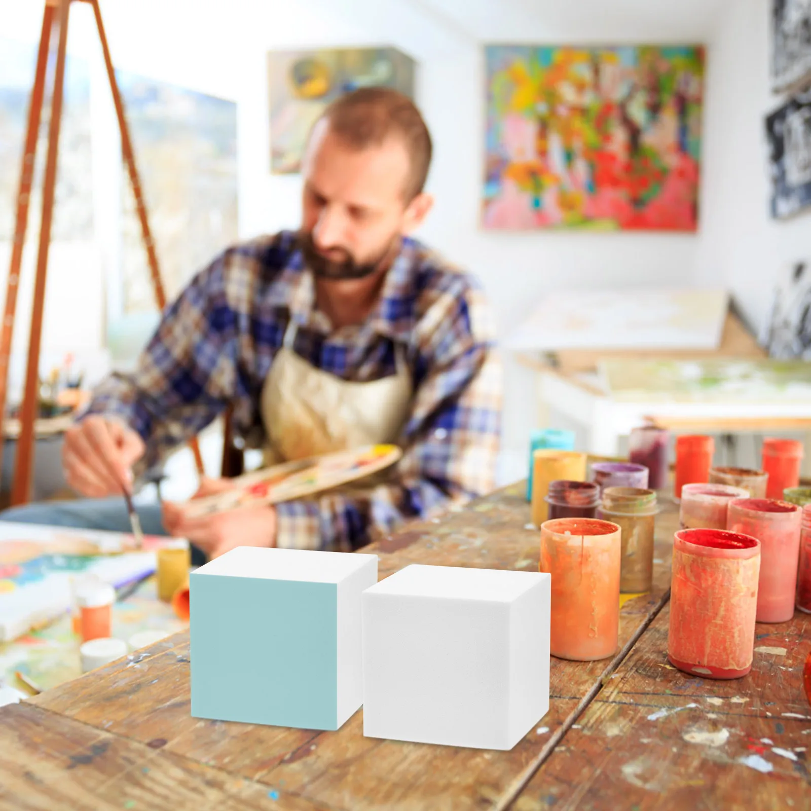 

6Pcs Large Foam Cube Blank Smooth Unpainted Craft Block for DIY Decorations Festivals Birthdays Easter Arts Home Table