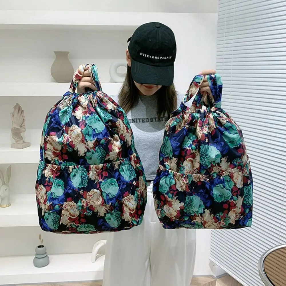 Large Capacity Flower Printing Backpack Elephant Beach Bag Drawstring Bag Shoulder Bag Solid Color Ethnic Style Handbag Girls