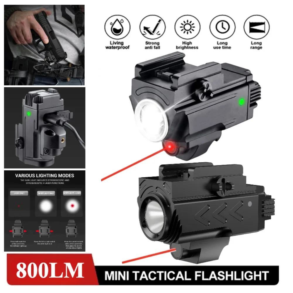 800 لومينز سلاح تكتيكي بندقية ضوء كومبو مصباح يدوي قابل لإعادة الشحن مسدس مسدس ضوء للصيد في الهواء الطلق اطلاق النار