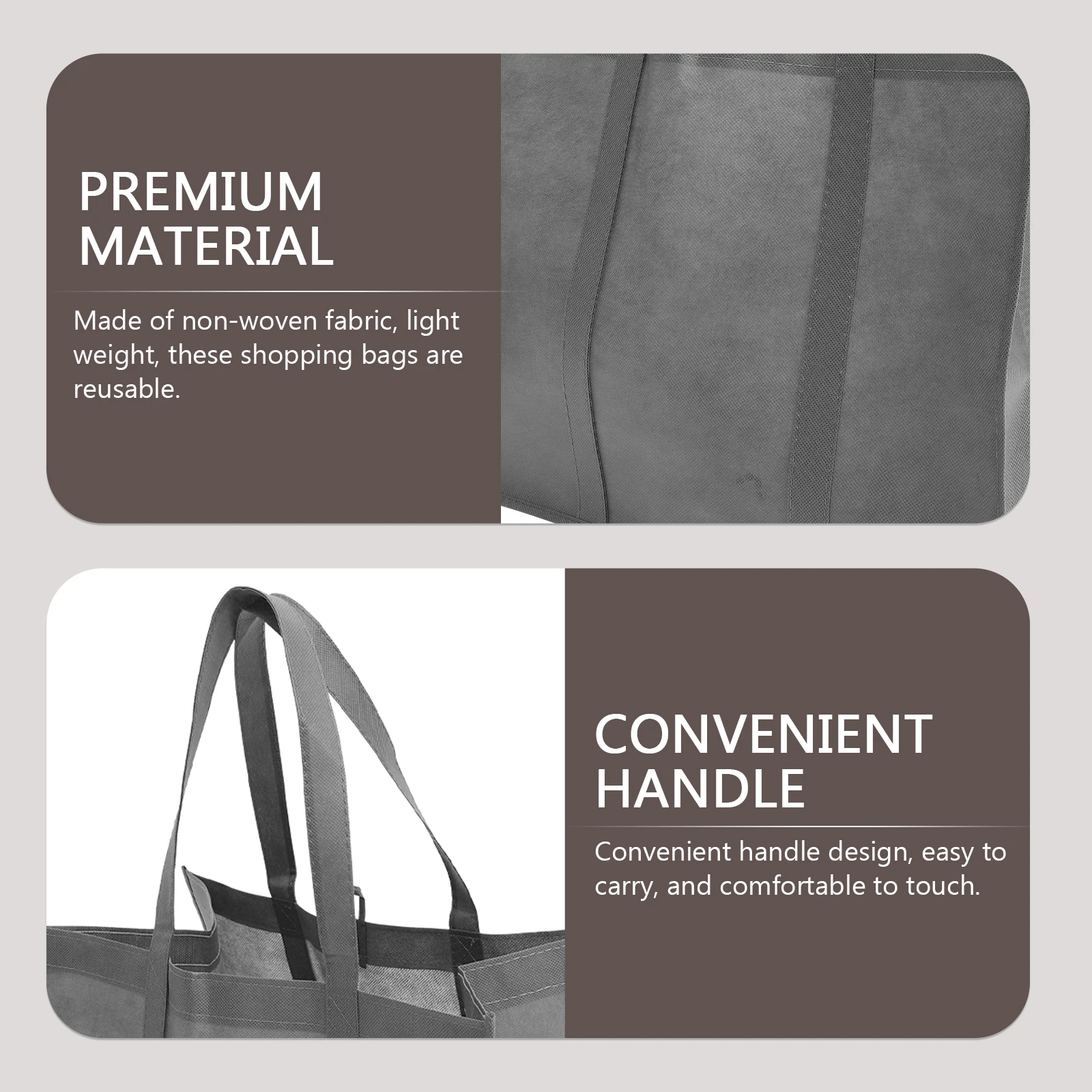 

3pcs Gray 41x26x33 Non woven Fabric Shopping Bag Set Reusable Foldable Large Capacity Tote Cloth Grocery Storage Bags for Daily