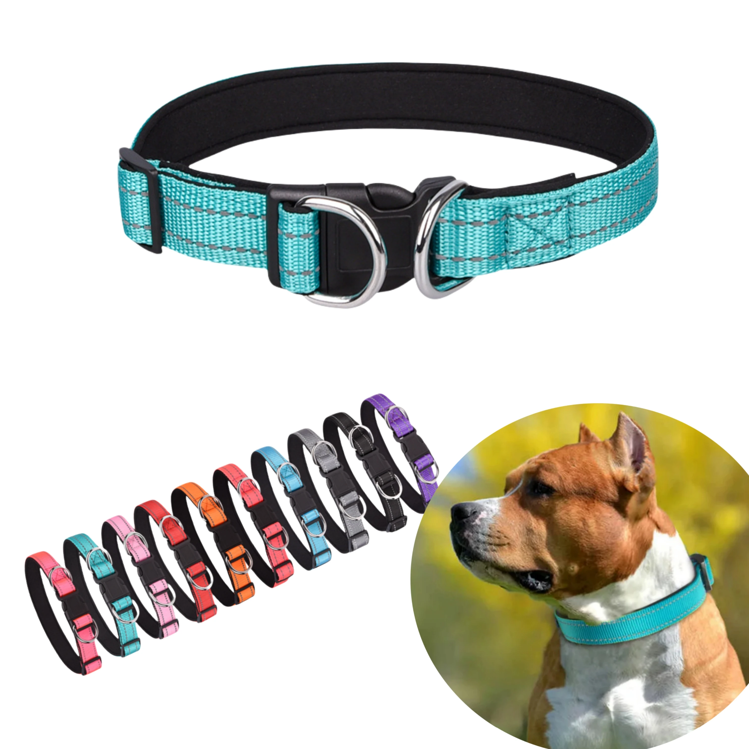 

Reflective Dog Collar Soft Neoprene Padded Breathable Nylon Pet Collar Adjustable Pet Supplies Accessories For Medium Large Dogs