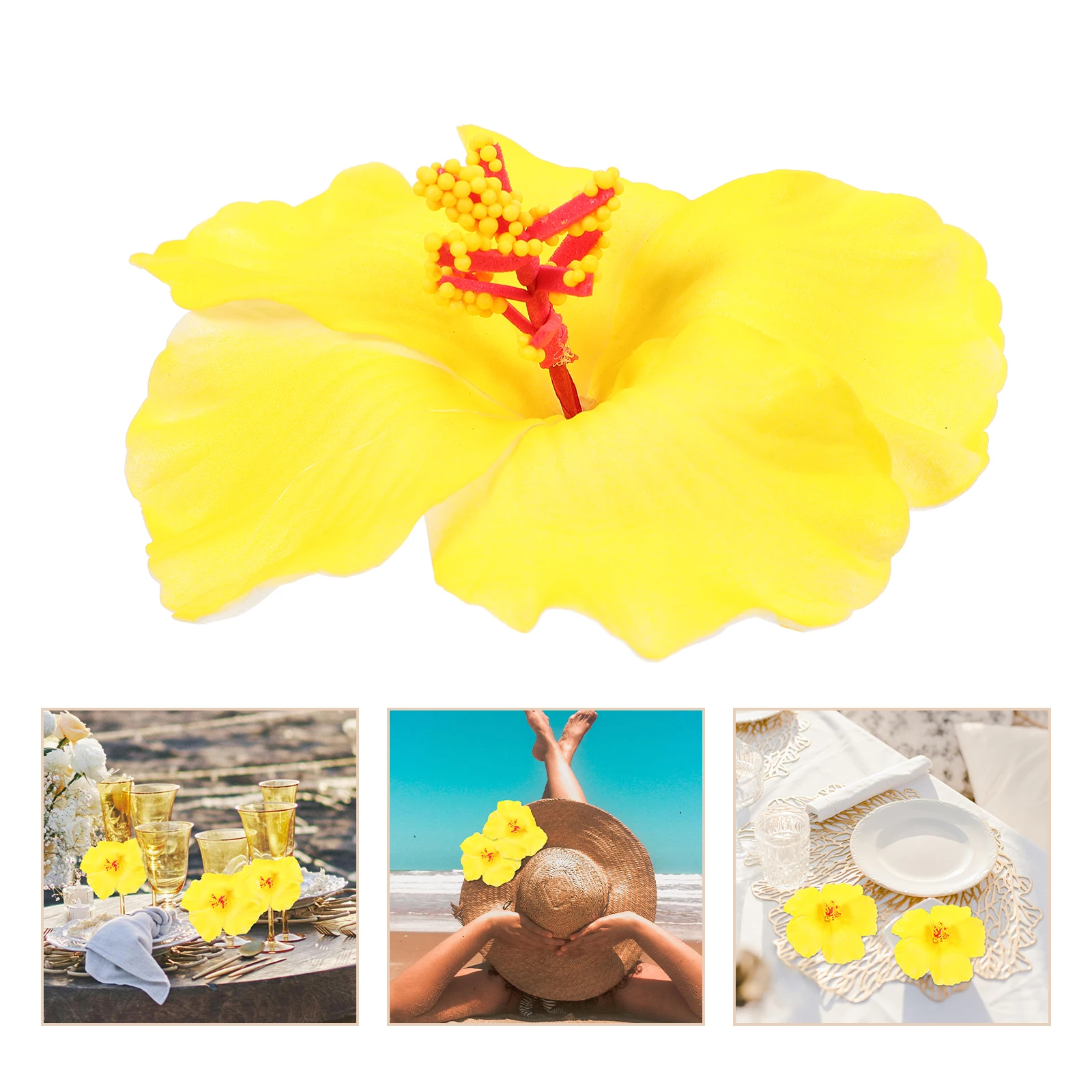 

10pcs Hawaiian Artificial Flowers: Lifelike Hibiscus Fake Flower Decor For Diy Party Supplies Décor Coffee Shop