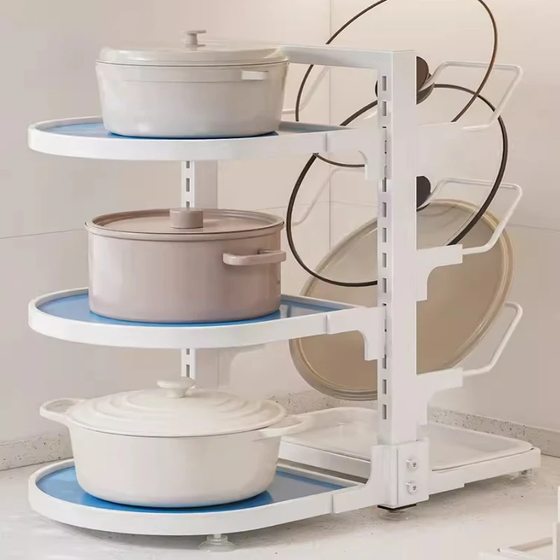 Adjustable Pot Rack 3 Tier Kitchen Storage Organizer Multifunctional Lid Holder Shelf for Countertop Cabinet Under Sink