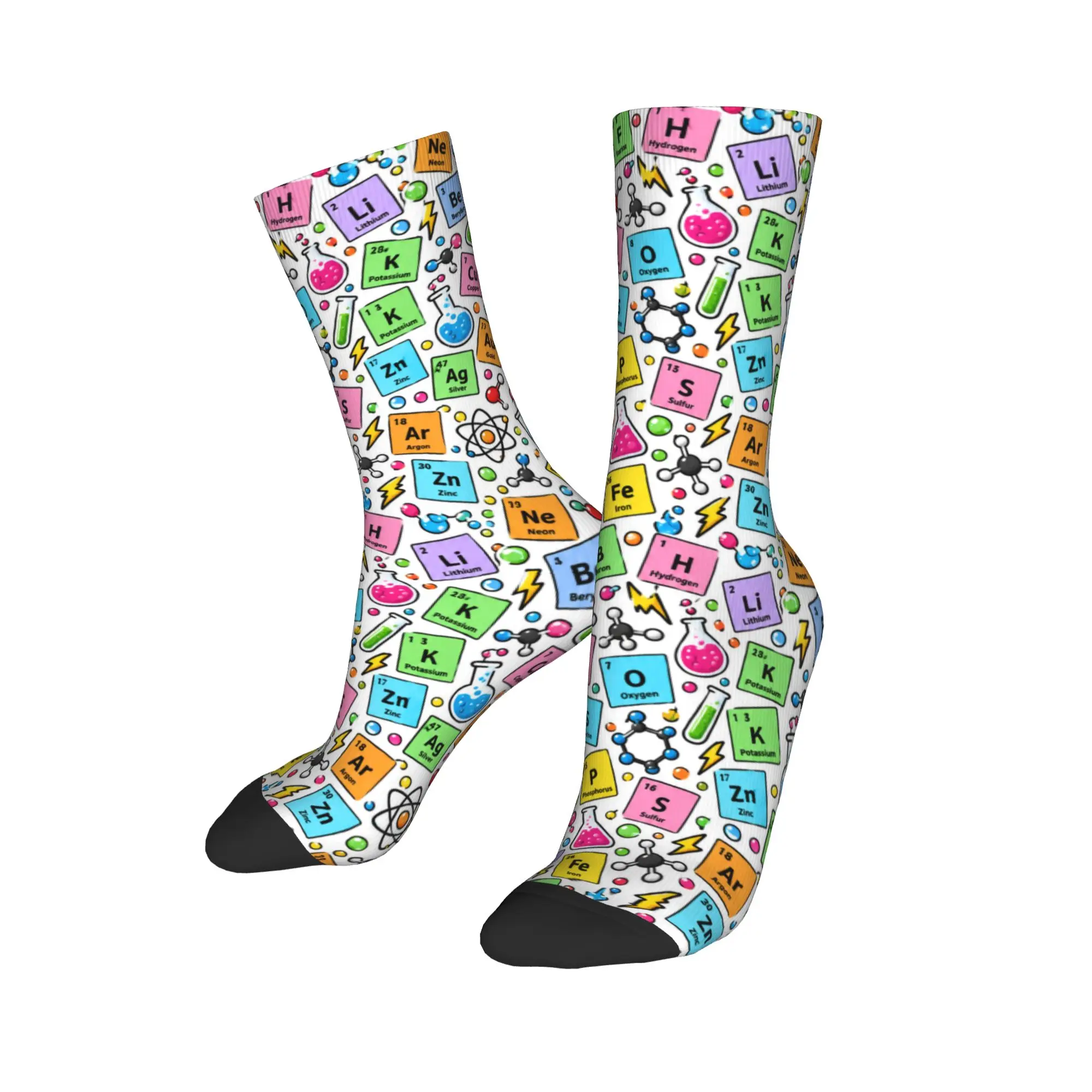 Novelty Men Socks with Colorful Periodic Table Element Stockings Gothic Socks Men's Medium Soft Socks Autumn Non-Slip Socks