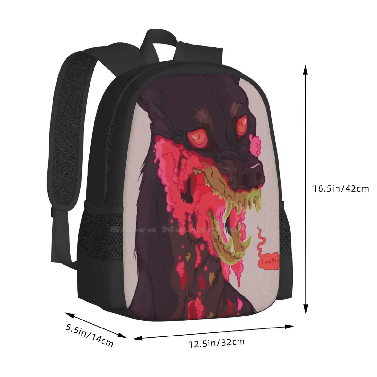 أنا مسألة - بواسطة Purkissaart رائجة البيع حقيبة مدرسية على ظهره حقائب الموضة سريالية الفن الرعب الفن الظلام الحيوان الفن الكلاب الفن #3